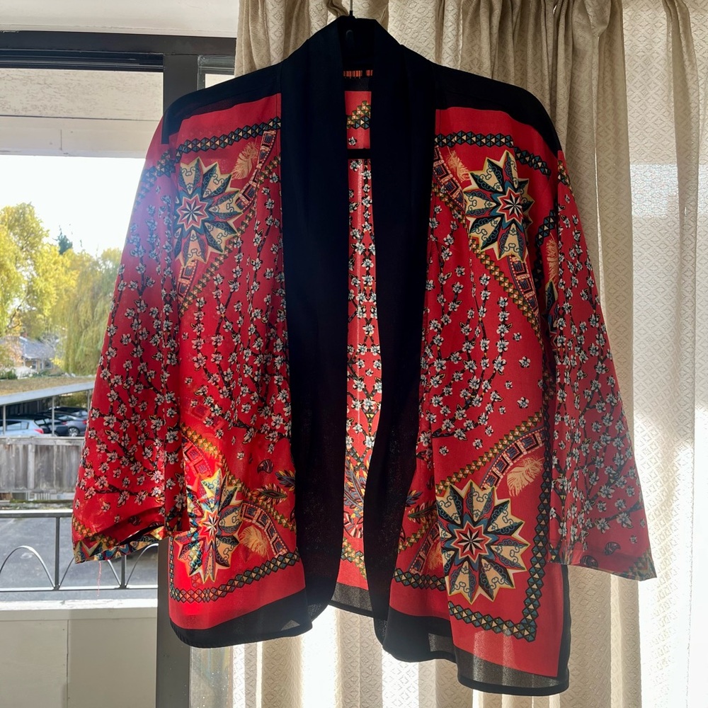 Love Tree Red and Black Geometric Kimono